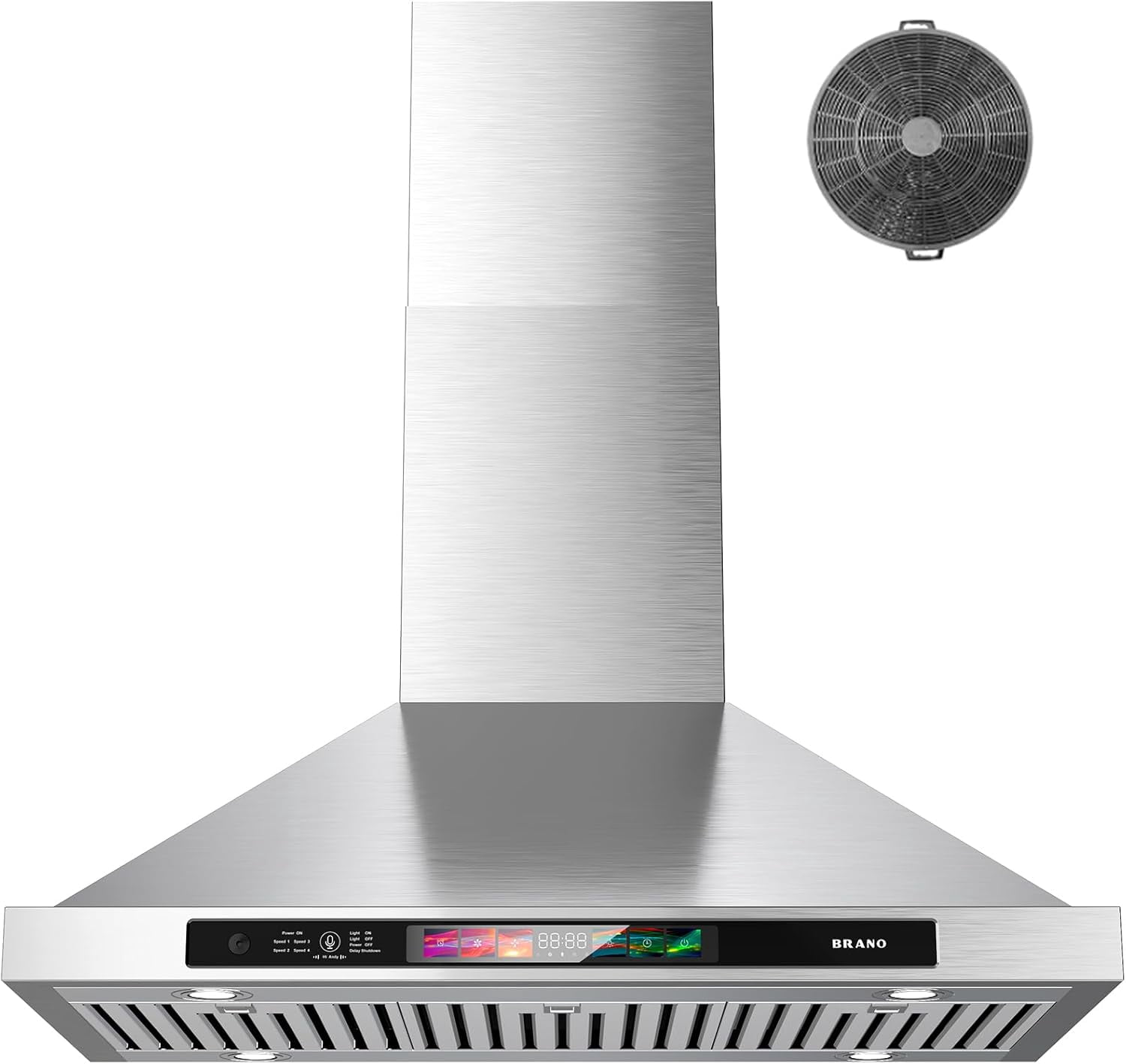 Hotte de cuisine murale de 30 pouces 900 CFM avec contrôle vocal/geste/tactile, hotte en acier inoxydable avec ventilateur d'extraction à 4 vitesses, lumières LED ajustables, mode mémoire