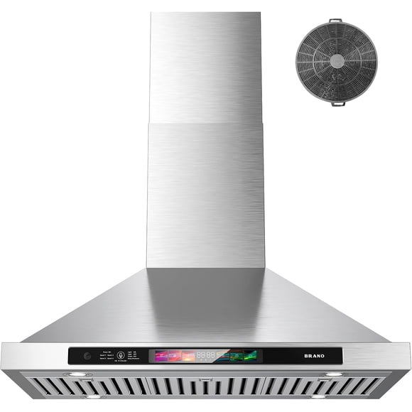30-inch Wall Mount Range Hood 900 CFM with Voice/Gesture/Touch Control, Stainless Steel Kitchen Hood Vent with 4 Speed Exhaust Fan, LED Adjustable Lights, Memory Mode