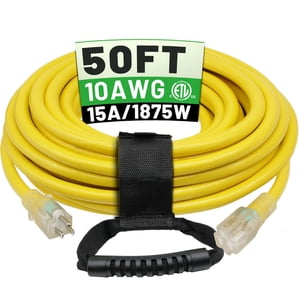 POWGRN 50 Ft 10AWG Cordon d'extension extérieur étanche 10 Étendue 3 Corde longue puissance flexible à résistance au froid avec indica éclairé