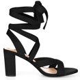 thumbnail image 1 of BLISSFUL STEP Sandales à Talon Épais pour Femmes à Bout Ouvert, à Brides Croisées et à Lacets, 1 of 7