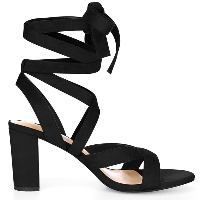 BLISSFUL STEP Sandales à Talon Épais pour Femmes à Bout Ouvert, à Brides Croisées et à Lacets