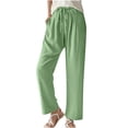 thumbnail image 1 of Womens Casual Linen Pants Straight Leg Drawstring Elastic High Waist Loose Comfy Trousers with Pockets, 1 of 5