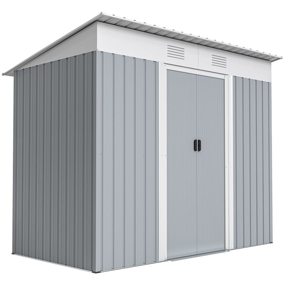 Outsunny 7' x 4' Metal Outdoor Storage Shed w/ Sliding Doors Grey