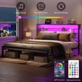 thumbnail image 4 of Bestier King Size Bed Frame with 49.2" High LED Storage Headboard Shelf, Metal Platform Bed, Black, 4 of 8