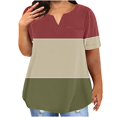 thumbnail image 1 of Timegard Plus Size Top for Women Notched V Neck Drop Shoulder Color Block Short Sleeve Casual Blouse, 1 of 5