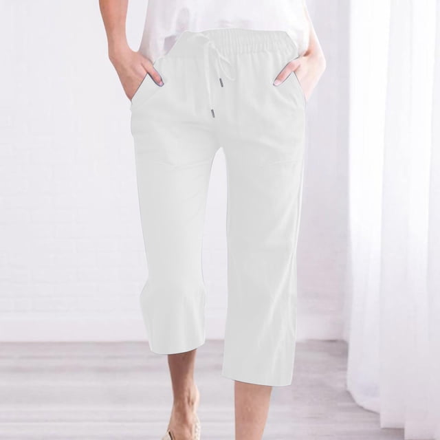 DPTALR Womens Casual Solid Color Elastic Loose Pants Straight Wide Leg Trousers With Pocket