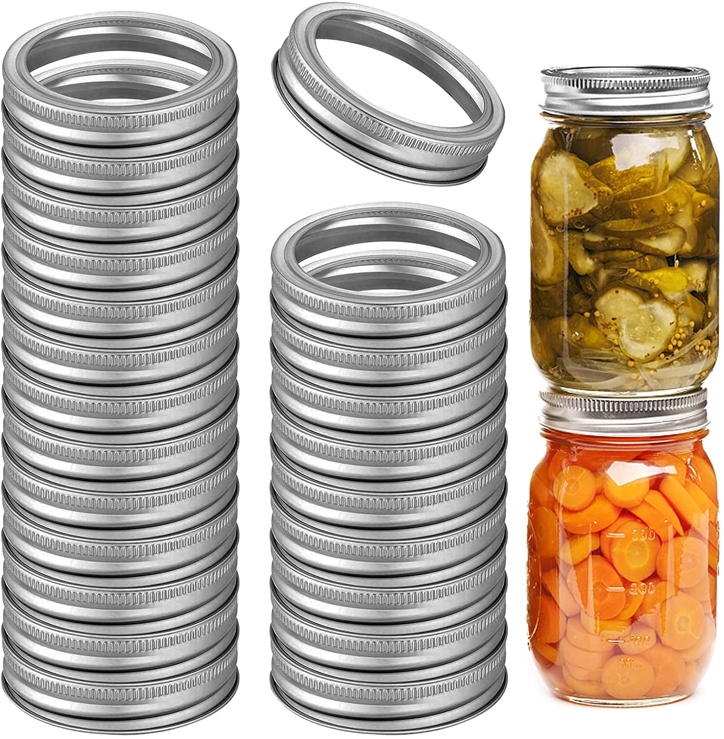 24 Pieces Regular Mouth Canning Jar Replacement Metal Rings, Split-type Lids, Practical Screw Jar Bands Leak Proof Tinplate Metal Bands Rings, Compatible with Mason Canning Jars, 70mm Silver