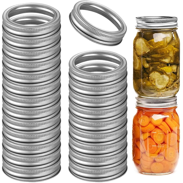 24 Pieces Regular Mouth Canning Jar Replacement Metal Rings, Split-type Lids, Practical Screw Jar Bands Leak Proof Tinplate Metal Bands Rings, Compatible with Mason Canning Jars, 70mm Silver