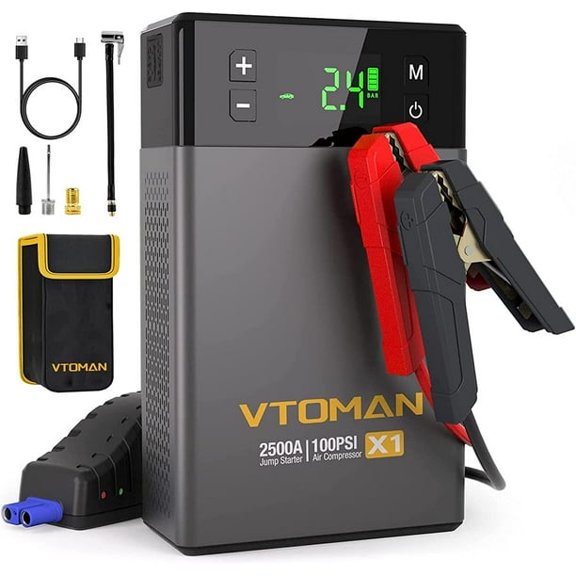 VTOMAN Démarreur de Secours 3000A avec Compresseur d'Air, Amplificateur de Batterie de Voiture 12V pour Essence 8.5L/diesel 6.0L, Gonfleur de Pneus Numérique 150PSI, Boîte de Démarrage au Lithium avec Câbles de Survoltage