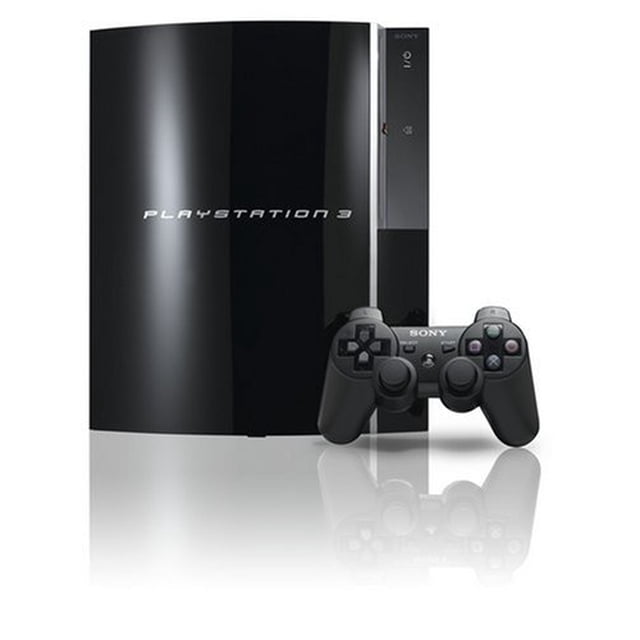 Sony PlayStation 3 Fat 40GB PS3 video game console in black, refurbished model. The console features a sleek, glossy black design with the PlayStation logo on the front. Includes a wireless DualShock 3 controller. Equipped with a built-in Blu-ray player, Wi-Fi connectivity, and 40GB of storage for games, music, videos, and photos. Ideal for playing PS3 games, streaming Blu-ray movies, and accessing online gaming services.