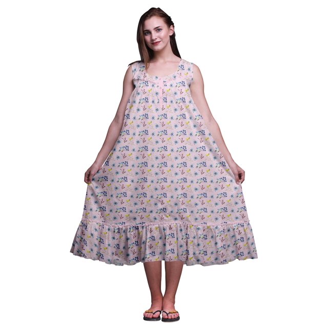 Bimba Pig Nuisettes en Coton Roses Insectes Baies/oiseau et Libellule pour Femmes Mi-Mollet Imprimées Robe de Nuit Très Grande