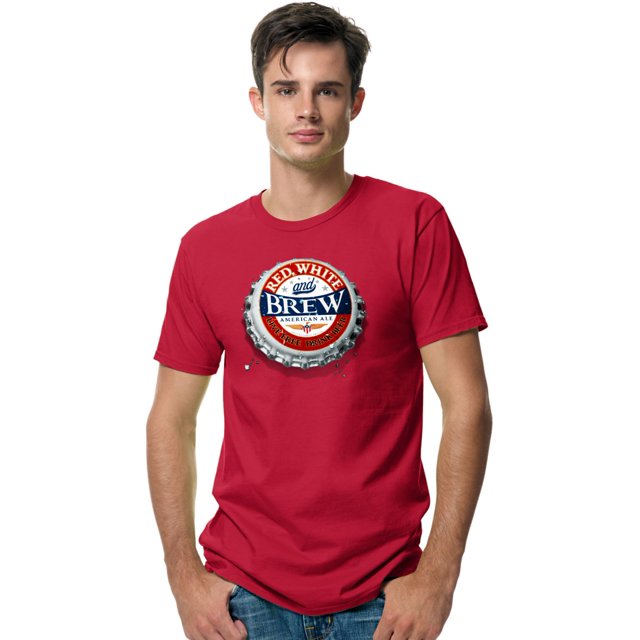 Hanes Mens Graphic Tee, L, Red White Brew