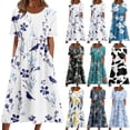thumbnail image 1 of EQWLJWE Robes pour Femmes 2023 Grande Taille Mode Femmes Été Imprimé Décontracté Col Rond Manches Courtes Vacances Poches Robe Liquidation Robes pour Femmes, 1 of 6