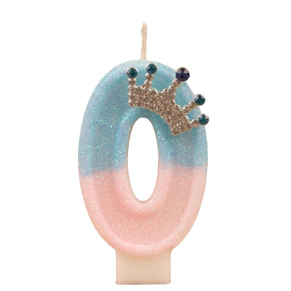 Goleeg Pink and Blue Birthday Number 0 Candle for Cake, Crown Cake Topper Princess Birthday Party Decorations Cupcake Topper Party Favors Decor Supplies
