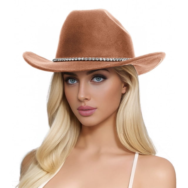 Glitter Silver Black Cowboy Hats For Women Western Sparkly Rhinestone Hat For Ladies