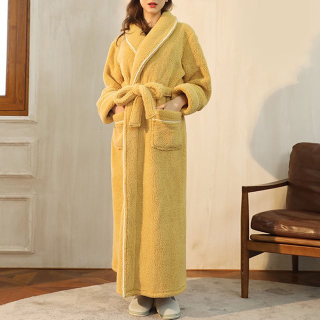 RXIRUCGD Robe de Chambre Longue Confortable à Col Épais pour Femmes (Jaune, Taille : m)