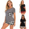 thumbnail image 1 of Shorty Pyjama Femmes Ultra Doux Shorts à Carreaux Pyjama Ensemble Manches Courtes Pyjama S-XXL, 1 of 7