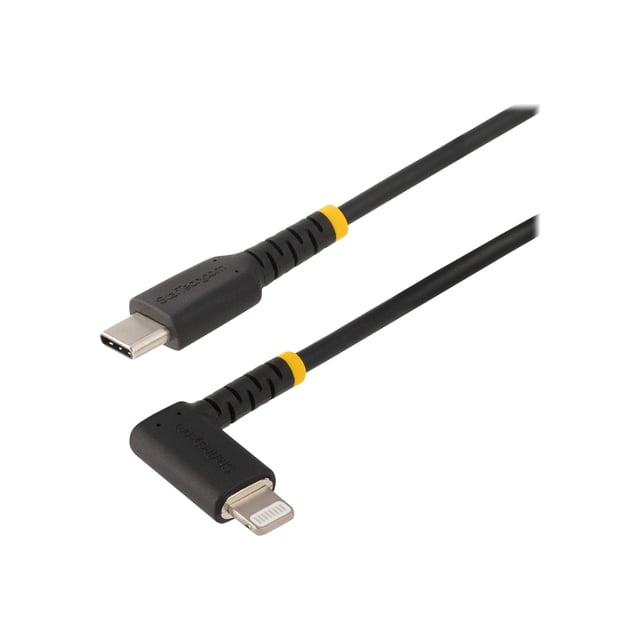 StarTech.com 3ft (1m) Durable USB-C to Lightning Cable - Right-Angled Heavy Duty Aramid Fiber USB Type-C to Lightning Charging/Sync Cord - Apple MFi Certified - Rugged iPhone Lightning Cable - Lightning cable - 24 pin USB-C male to Lightning male - 3.3 ft - black