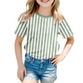 thumbnail image 1 of GDREDA T-Shirt Graphique à Manches Courtes Rayé de Carnaval pour Garçons, Chemise de Fête Colorée, Haut Décontracté Confortable pour Enfants, Vert Pâle,110, 1 of 4