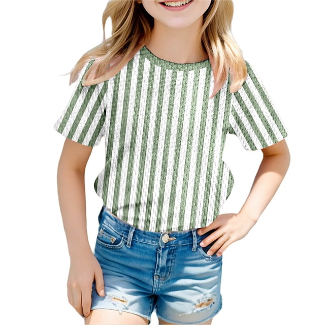 GDREDA T-Shirt Graphique à Manches Courtes Rayé de Carnaval pour Garçons, Chemise de Fête Colorée, Haut Décontracté Confortable pour Enfants, Vert Pâle,110