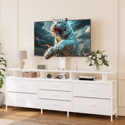 GUNAITO TV Stand with Adjustable Mount for TV up to 75", Big TV Stand for Living Room with Storage , White