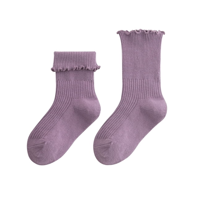REDARER Girls' Ruffled Crew Socks - Soft Selvedge Cotton Socks for Winter/Autumn, Comfortable Mid-Calf Princess Socks
