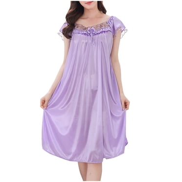 yillto Nuisettes Satinées et Soyeuses pour Femmes à Manches Courtes Longue Nuisette Ample Vêtements de Nuit Vêtements de Détente Robe de Nuit