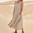 thumbnail image 2 of CHOK Robes Décontractées pour Femmes Couleur Unie Sans Manches Coton Lin Poches Longue Robe Dames Plage Été Robes, 2 of 8
