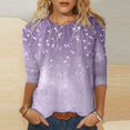 thumbnail image 2 of Hauts de Printemps pour Femmes à Paillettes Imprimé Décontracté Col Rond Manches Trois-Quarts Chemises pour Femmes Violet TG, 2 of 4