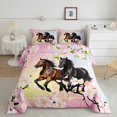 thumbnail image 1 of Erosebridal Ensemble de Literie Cheval 3D, Couette Fleurs de Cerisier Roses, Décor Animal Rustique, 3 Pcs, 1 of 7