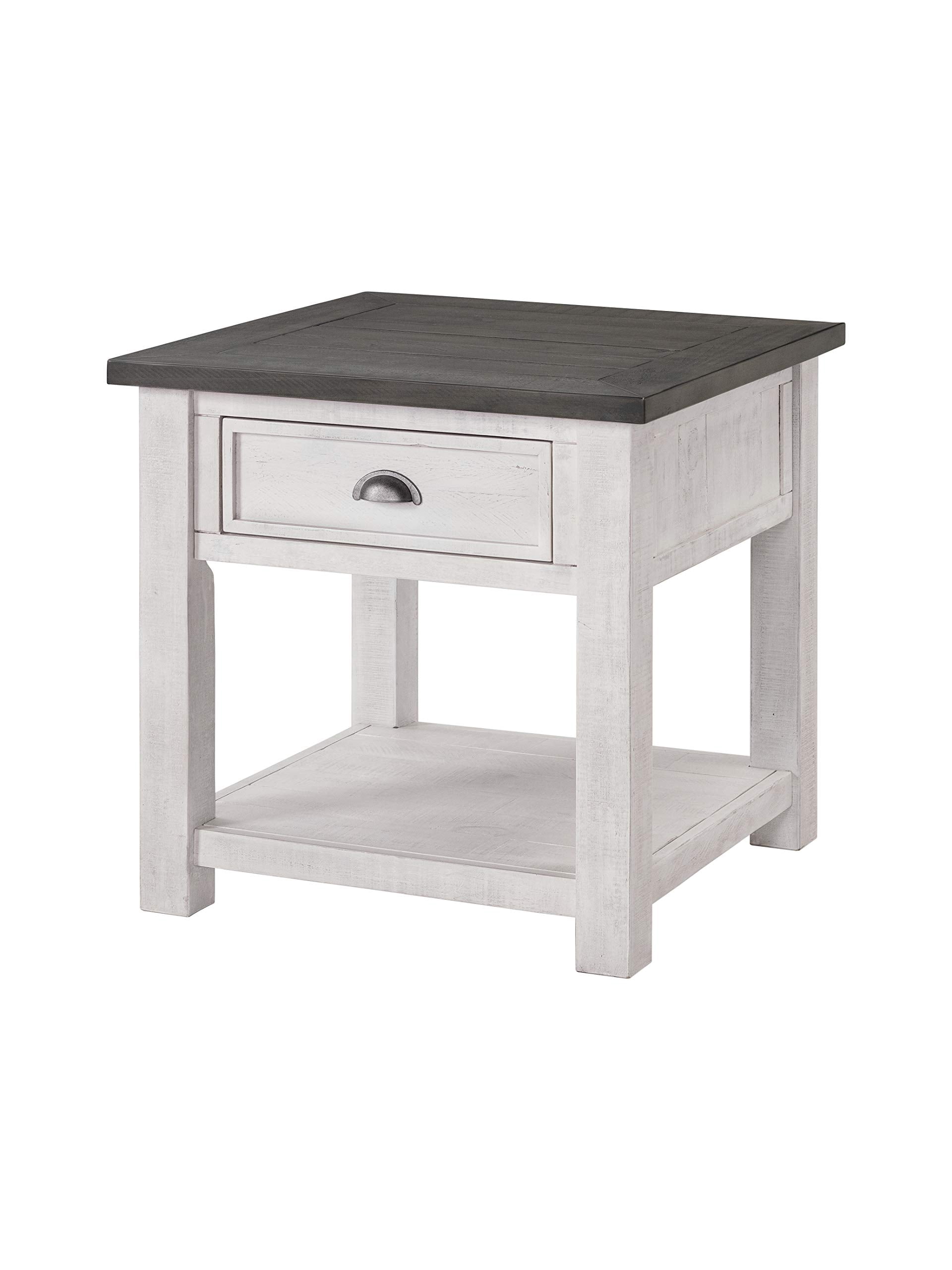 Martin Svensson Home Monterey Table d'Appoint en Bois Massif Blanc avec Dessus Gris