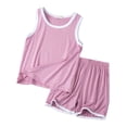 thumbnail image 1 of MIASHUI Ensemble Débardeur et Short pour Garçons Deux Pièces d'Été Sans Manches Pyjamas, Rose, 3-4 Ans, 1 of 3