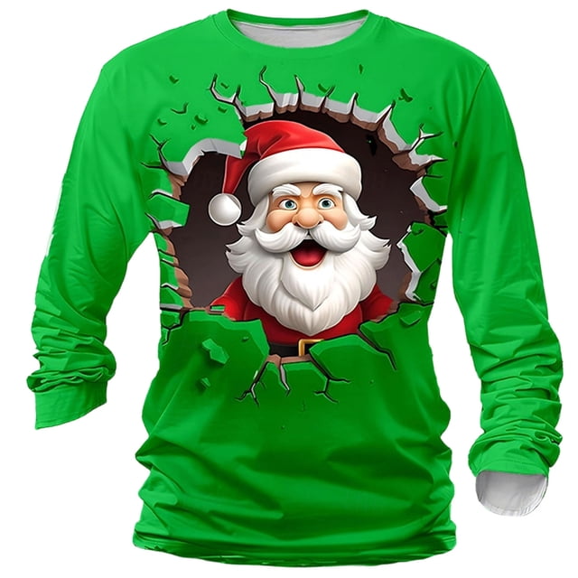 RXMEKW Haut à Manches Longues à Col Rond avec Imprimé de Noël pour Hommes, Chemise Décontractée en Polyester, Vert Taille g
