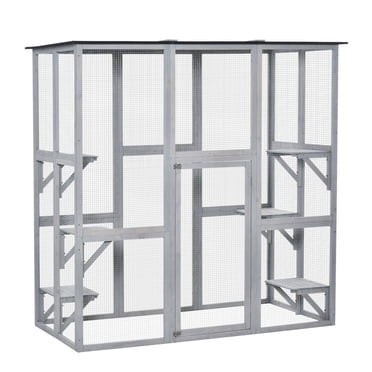 PawHut Catio d'Extérieur, Résistant aux Intempéries avec Plateformes, Gris