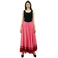 thumbnail image 1 of Bimba Women's Long Maxi Skirt With Contrast Border Boho Skirt With Elastic Waist, 1 of 8