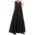 thumbnail image 2 of Meichang Robes Longues Maxi Sans Manches pour Femmes 2025 Été Col en V Coton Lin Robes d'Été Évasées Coupe Ample Ourlet à Volants Longue Robe Femmes Robes d'Été Liquidation, 2 of 8