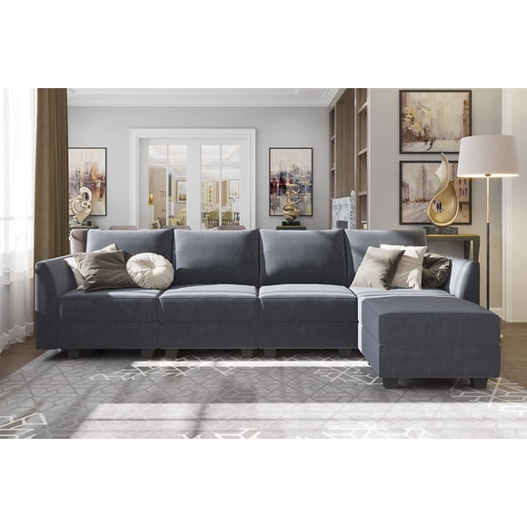 HONBAY Sectional Sofas, Bluish Gray Polyester