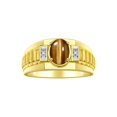 thumbnail image 1 of RYLOS Men's Rings 14K Yellow Gold Ring Classic Designer Style 8X6MM Oval Gemstone & Diamond Ring Tiger Eye Birthstone Rings For Men Size 9, 1 of 7