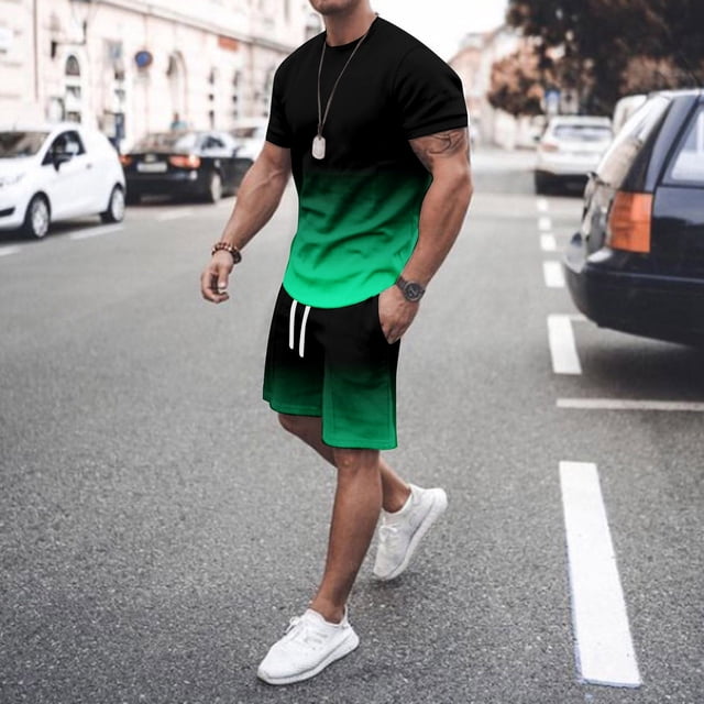 Men's Suits Contemporary Fashion Two-Piece Set Featuring 3D Digital Print Short Sleeve Top and Matching Shorts for Everyday Comfort and Style