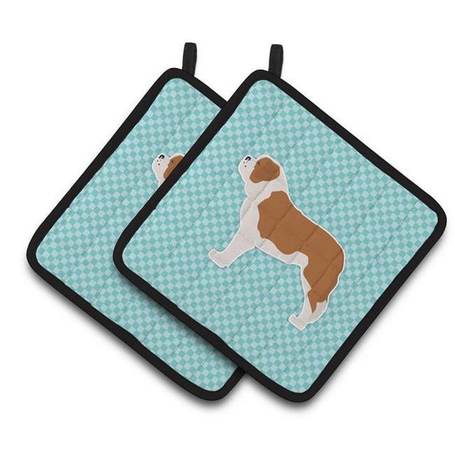 Caroline's Treasures BB3776PTHD Saint-Bernard Damier Bleu Paire de Porte-Pots