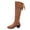 Brown, variant on Zhanying Women's Knee High Boots Lace Strappy Flat Boots with Chain Fashion Long Boot Thigh High Chunky Heel Leather Boots Round Toe Tall Boots