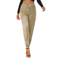 thumbnail image 1 of Unique Bargains Women's High Rise Silky Satin Cargo Pants, Khaki, Size S, 1 of 6