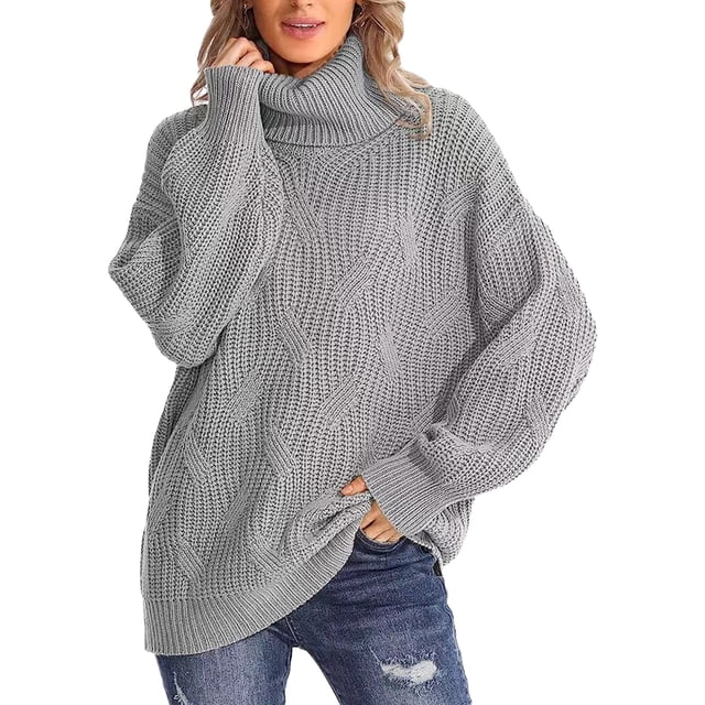 Faithtur Chandail à Col Roulé Mignon pour Femmes Couleur Unie Manches Longues Tricot pour Automne Mode Urbaine Chaud