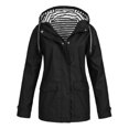 thumbnail image 1 of Women Striped Lining Jacket Outdoor Drawstring Hiking Rain Jacket Winter Warm Hooded Jacket Outwear Sports Coat, 1 of 6