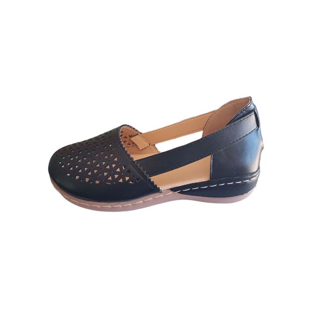 UKAP Lady Sandals Slip On Wedges Solid Color Shoes Travel Breathable Black 11.5