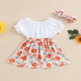 thumbnail image 4 of Girls Short Sleeve Off Shoulder Floral Patchwork Dress with Headband, 4 of 9