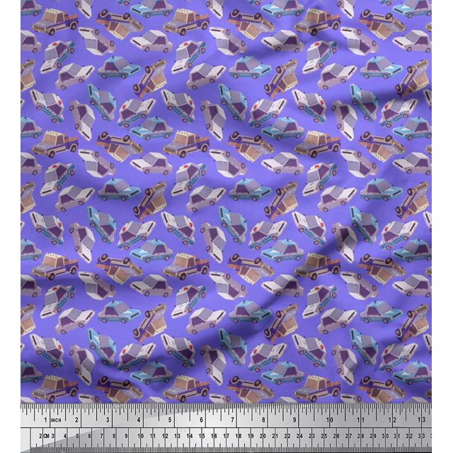 Soimoi Polyester Crepe Fabric Car Transport Printed Fabric 1 Yard 42 Inch Wide