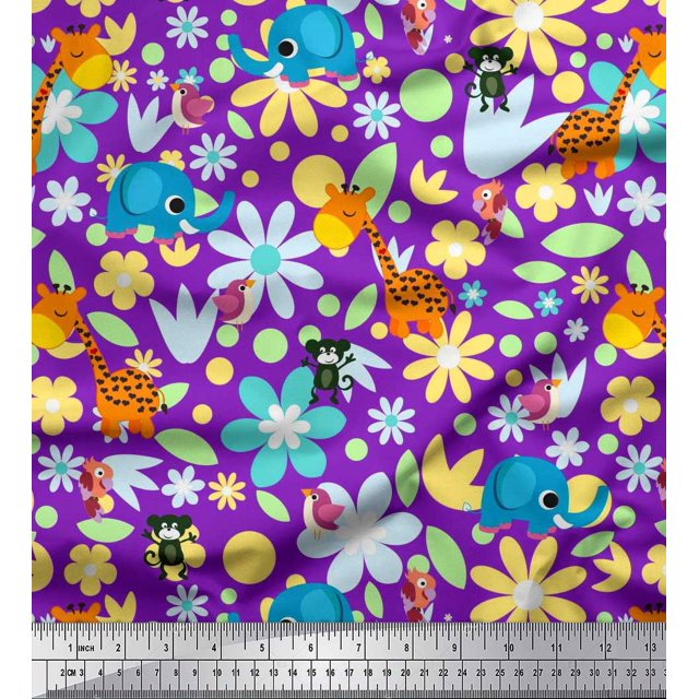 Soimoi Modal Satin Fabric Floral,Bird & Animal Cartoon Decor Fabric Printed Yard 42 Inch Wide