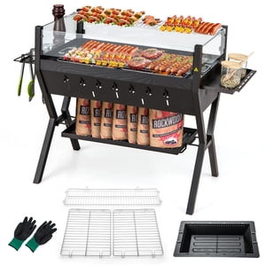 Patiojoy Barbecue Charcoal Grills en acier inoxydable Camping Grill avec des sacs d'assaisonnement de garde à vent & Plateau de stockage
