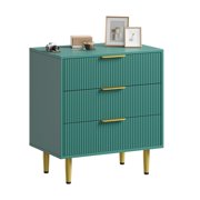 Fluted Dresser for Bedroom with 3 Drawers, Wooden Chest of Drawers with Metal Handle & Feet, Green Dresser for Living Room, Hallway, Bedroom